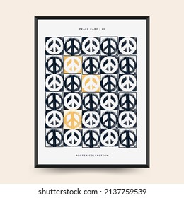 Peace Poster vector template. Editable card for print, interior. Yellow and Blue color.