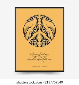 Peace Poster vector template. Editable card for print, interior. Yellow and Blue color.