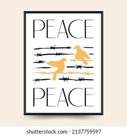 Peace Poster vector template. Editable card for print, interior. Yellow and Blue color.