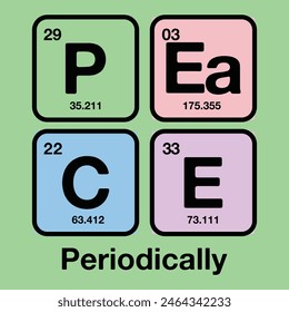 peace Quote written in funny periodic table style. Vector illustration for tshirt