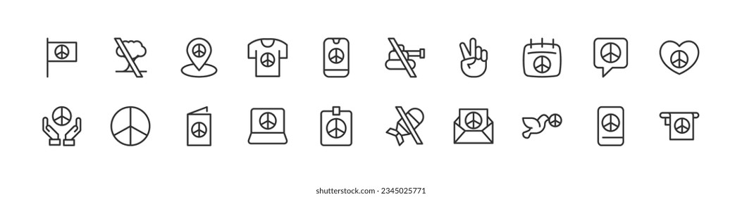 peace related premium icon set. Vector elements with editable stroke. Isolated on a white background
