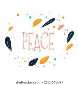 Peace in Romantic Flower Leaves Circle Frame Background