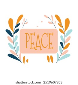 Peace in Romantic Pink Floral Flower Leaves Frame Background