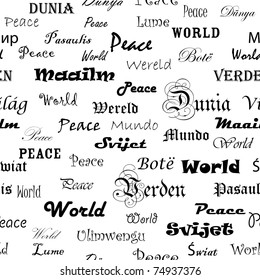 Peace . Seamless wallpaper with the word peace in different languages.