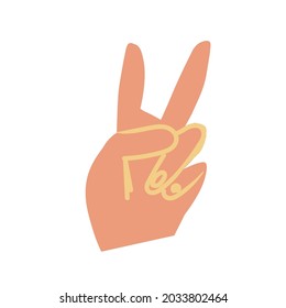 Peace sign with a beard representative of the LGBTQ European race hand drawn.Simple avatar of a two fingers in flat drawing style.Design for social networks,packaging,posters,postcards,stickers.