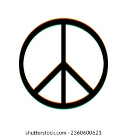 Peace sign. Black Icon with vertical effect of color edge aberration at white background. Illustration.