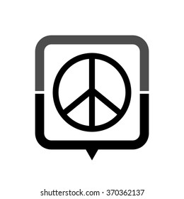 Peace sign - black vector icon; map pointer;  message bubble