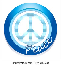 peace sign in blue circle and word on top vector