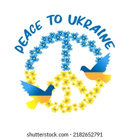 peace sign in blue and yellow colors and doves of peace support for ukraine for peace in ukraine