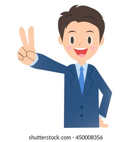 Peace Sign of the businessman, male company employee of illustration material