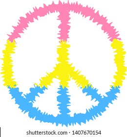 Peace sign in colors of the pansexual flag with rough effect, vector