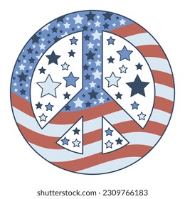 Peace Sign design in usa stars and stripes style. Design for celebrating 4th of july Independence Day of USA