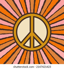 peace sign with diverging rays, hippie symbol, vector illustration