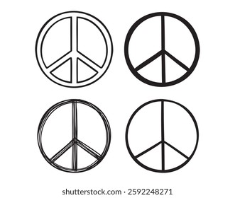 Peace sign doodle hand drawn icon. Outline drawing peace sign line clipart symbol retro vintage. Vector illustration