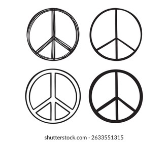 Peace sign doodle hand drawn icon. Outline drawing peace sign line clipart symbol retro vintage. Vector illustration