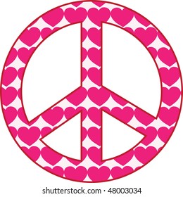 A peace sign filled with pink hearts