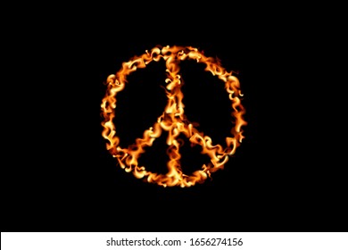 Peace sign fire texture on black background. Vector illustration.
