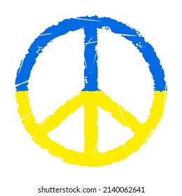 Peace sign with the flag of Ukraine. No war symbol. Pacifism icon. Vector illustration isolated on white background.