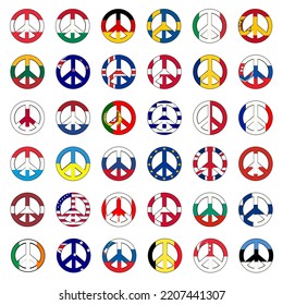 Peace sign with flags of different countries from the world