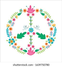 Peace sign. Floral colorful. Beautiful symbol of peace.