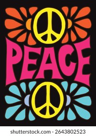 Peace Sign with Flower Design in Bold Retro Style