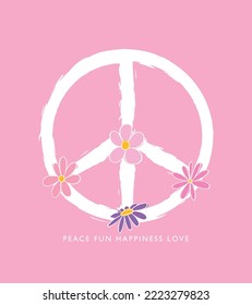 Peace sign and flowers. Groovy retro vector illustration design. Fashion graphics, t shirt prints.