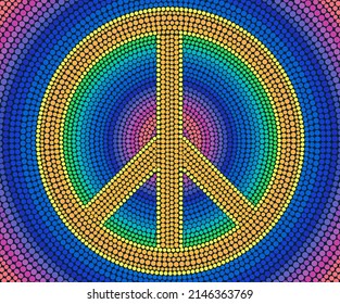 Peace Sign formed by many small colored cirles. Rainbow mosaic vector illustration