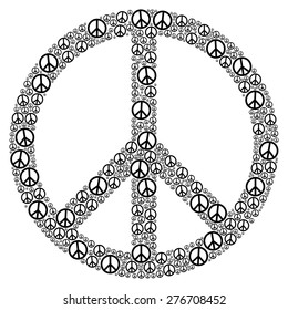 Peace Sign formed by many small peace symbols. Illustration on white background.