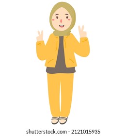 peace sign gestures hijab muslim woman