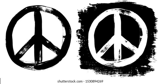 Peace sign grunge black white tee graffiti doodlie sketch dirty style symbol, brush stroke ink watercolor monochrome for t shirt design print posters Hand drawn vector illustration.