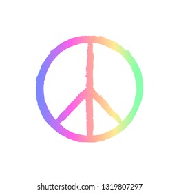 Peace sign with grunge texture isolated on background.