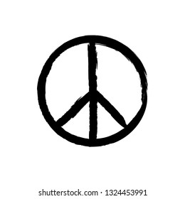 Peace sign with grunge texture. Round hippie sign for printing.