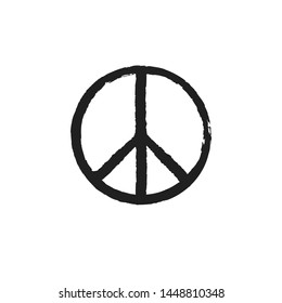 Peace sign with grunge texture. Round hippie sign for printing