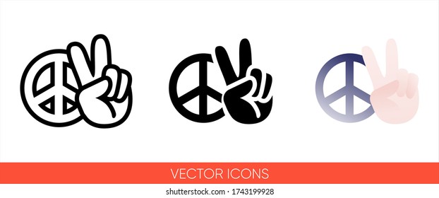 Peace sign hand with fingers & pacific sign, international symbol of peace, disarmament, antiwar movement in purple color icon of 3 types: color, black and white, outline. Isolated vector sign symbol.