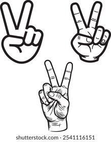 Peace sign. Hand gesture. Sketch illustration converted to vector