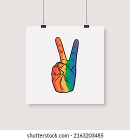 Peace Sign. Peace hand gesture. Vector Design for T-shirt, Plackard Print, Pride Month Concept. Typography Qute with Lgbt Rainbow, Transgender Flag. LGBT, Gays, Lesbians, Fight for Human Rights