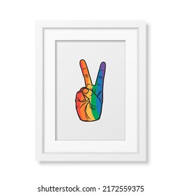 Peace Sign, Hand Gesture. Vector Design for T-shirt, Plackard Print, Pride Month Celebrate Concept. Typography Qute with Lgbt Rainbow, Transgender Flag. LGBT, Gays, Lesbians, Fight for Human Rights