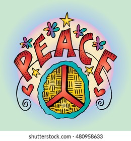 Peace Sign Hand Lettering Flowers Decoration Stock Vector (Royalty Free ...