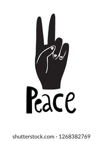 Peace Sign Hand Silhouette Lettering Stock Vector (Royalty Free ...