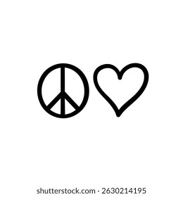 Peace sign and heart symbol representing love and unity in a simple graphic design