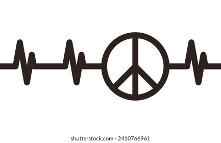 Peace sign heartbeat, freedom symbol isolated on white background