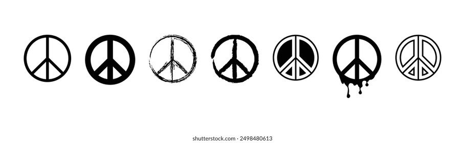 peace sign icon black set of collection isolated white background