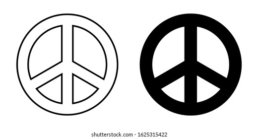 Peace Sign Icon Black Silhouette and Outline Vector Isolated on White