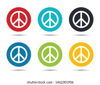 Peace sign icon flat round button set illustration design isolated on white background