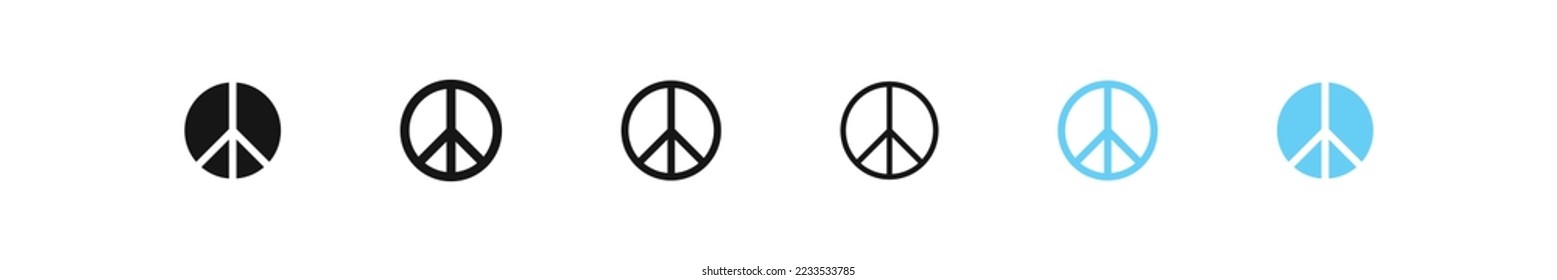 Peace sign icon. Freedom symbol sign. World love symbol. Black and blue color. Vector isolated sign.