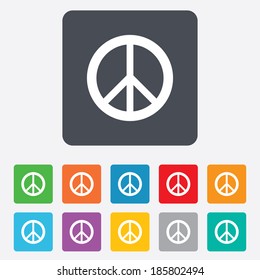 Peace sign icon. Hope symbol. Antiwar sign. Rounded squares 11 buttons. Vector