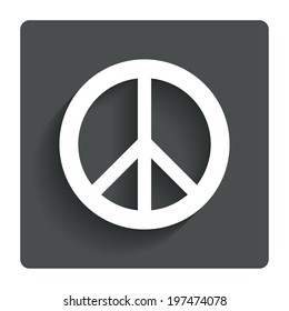 Peace sign icon. Hope symbol. Antiwar sign. Gray flat button with shadow. Modern UI website navigation. Vector