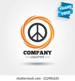 Peace sign icon. Hope symbol. Antiwar sign. Business abstract circle logo. Logotype with Thank you ribbon. Vector