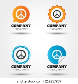 Peace sign icon. Hope symbol. Antiwar sign. Business abstract circle logos. Icon in speech bubble, wreath. Vector