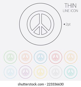 Peace sign icon. Hope symbol. Antiwar sign. Thin line circle web icons with outline. Vector